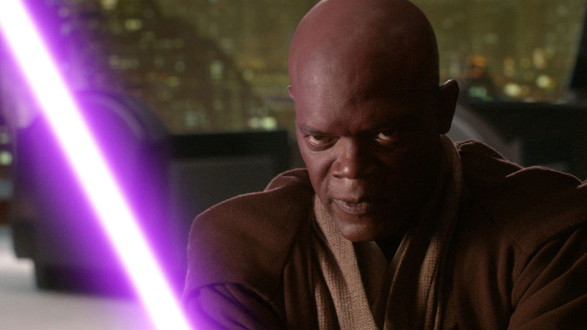 This lightsaber is memorable because it was the first one that was purple in color (Image via Star Wars Official Website)