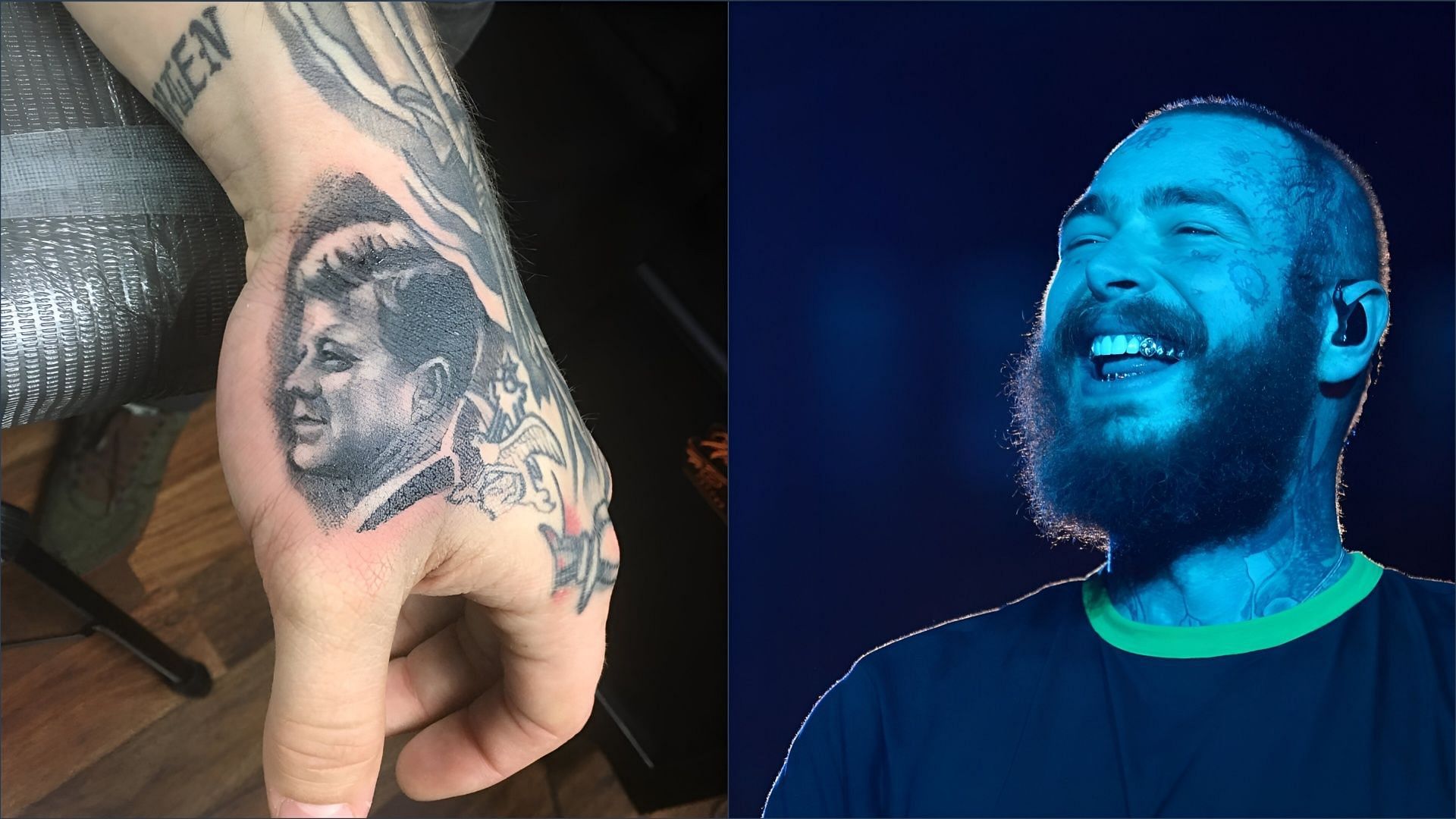 Post Malone had the portrait of JFK inked on his hand back in 2016 (Image via Instagram / @postmalone)