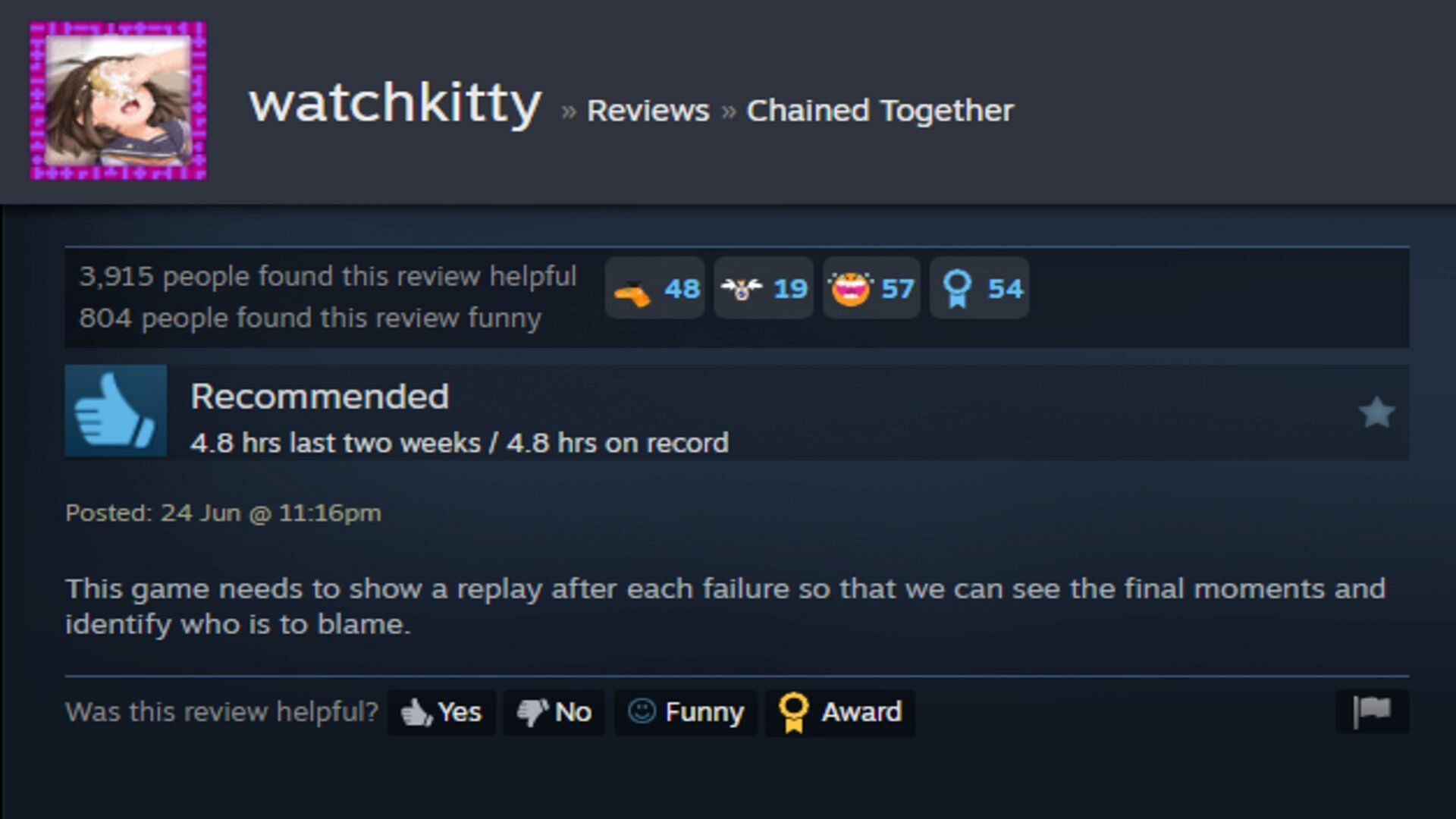 A replay feature can help catch the real culprit (Image via Steam)