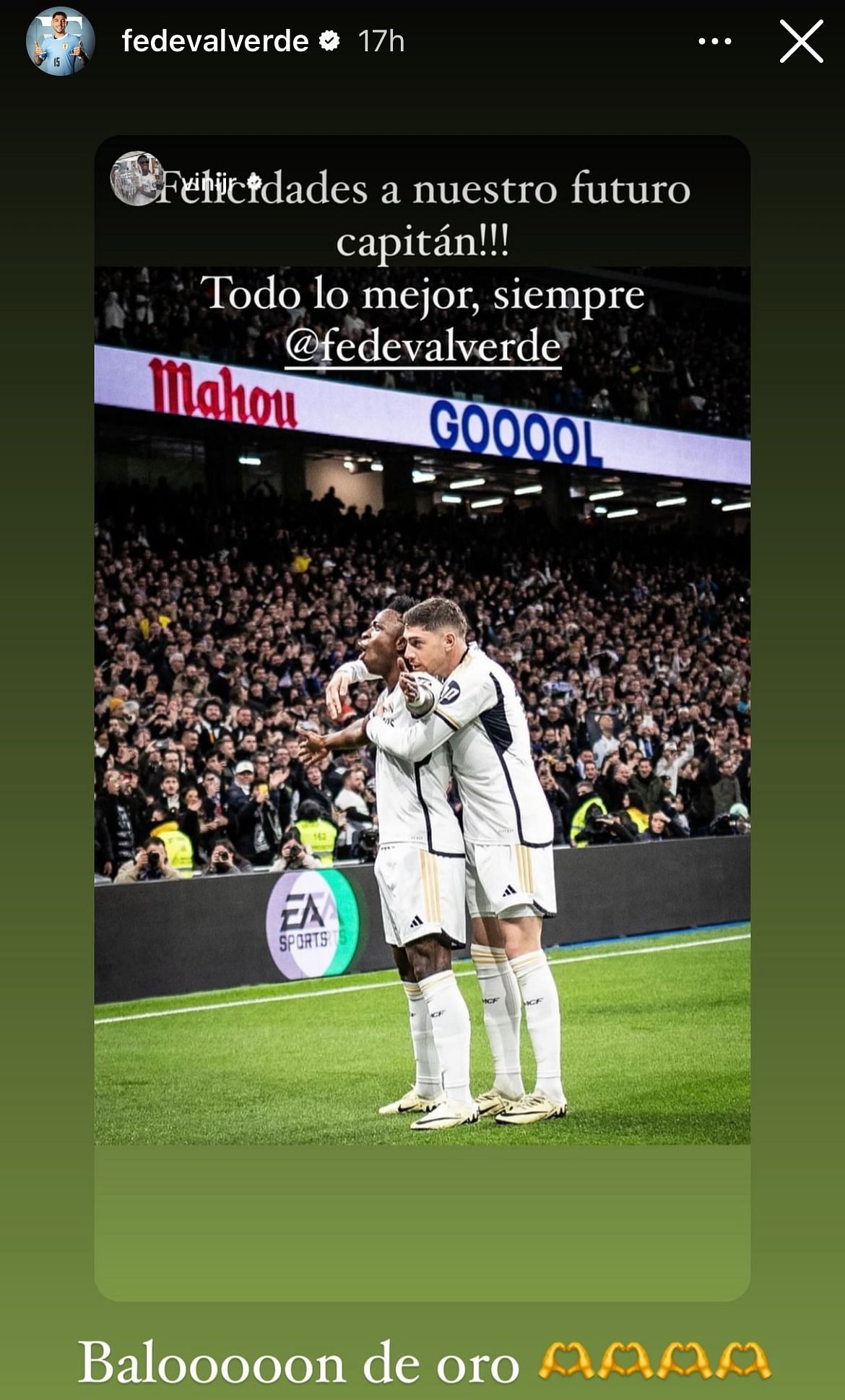 Federico Valverde's Instagram story