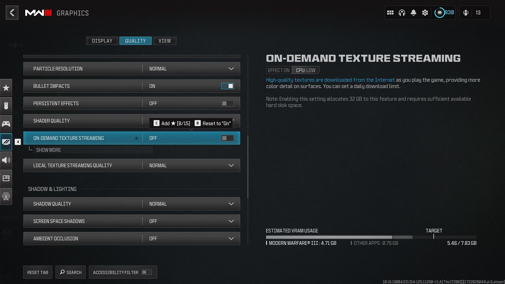 Turning off On-Demand Texture Streaming in Modern Warfare 3 (Image via Activision)