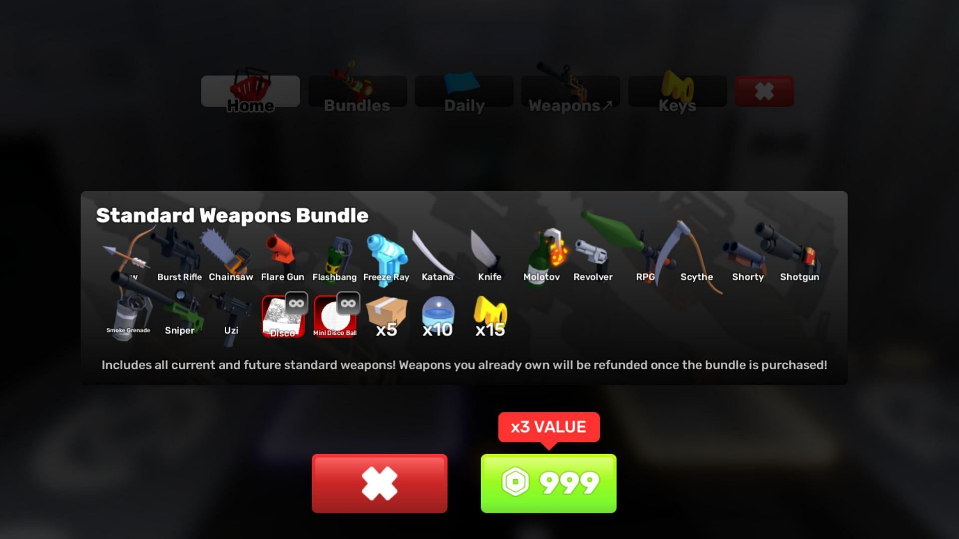 Buy Standard Weapon Bundle in Rivals (Image via Roblox)