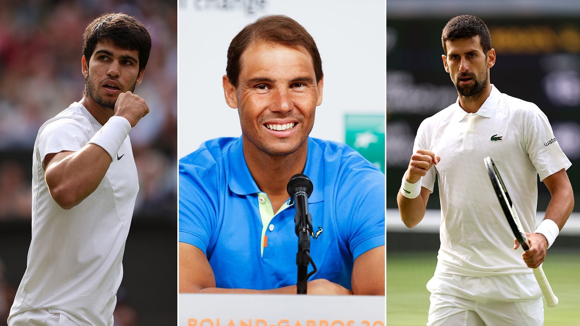 Carlos Alcaraz(L), Rafael Nadal(C) and Novak Djokovic(R). SoUrce: GETTY