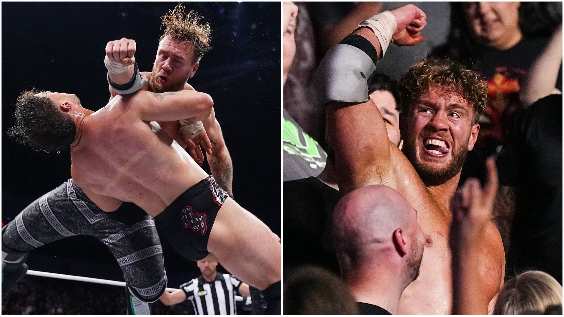 Will Ospreay in action on AEW Dynamite, Ospreay celebrates with fans