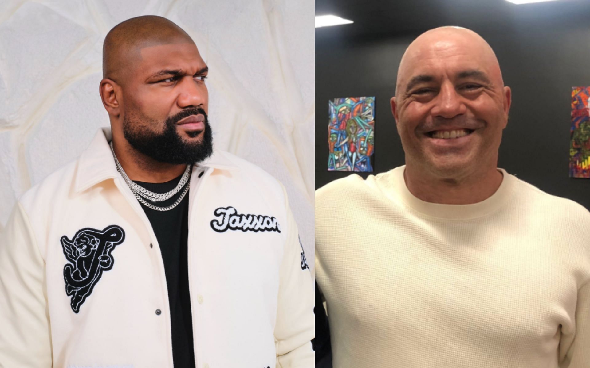 Quinton &lsquo;Rampage&rsquo; Jackson (left) reveals a gift from Yakuza member to Joe Rogan (right) [Images courtesy: @Rampage4real and @joerogan on X]