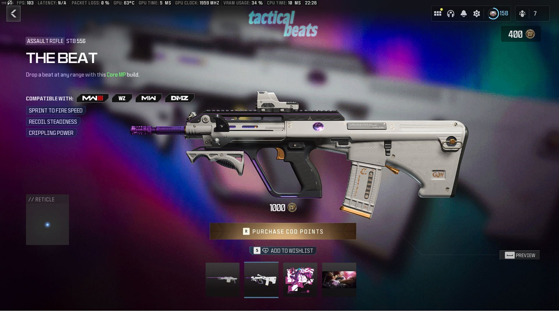 The Beat STB 556 AR weapon blueprint (Image via Activision )