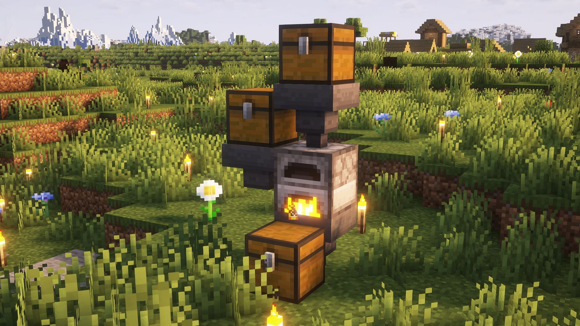 Even a basic super smelter near a manual kelp farm makes for a great XP bank and fuel farm (Image via Mojang)