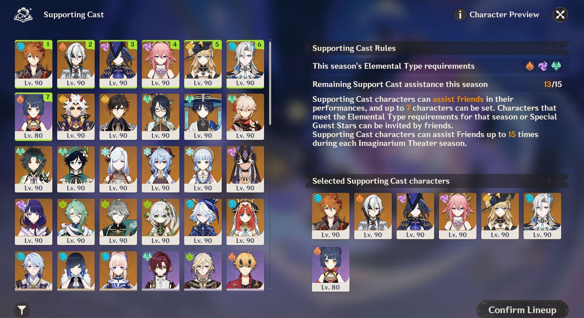 Select the characters to put on display for your friends to use as supports (Image via HoYoverse)