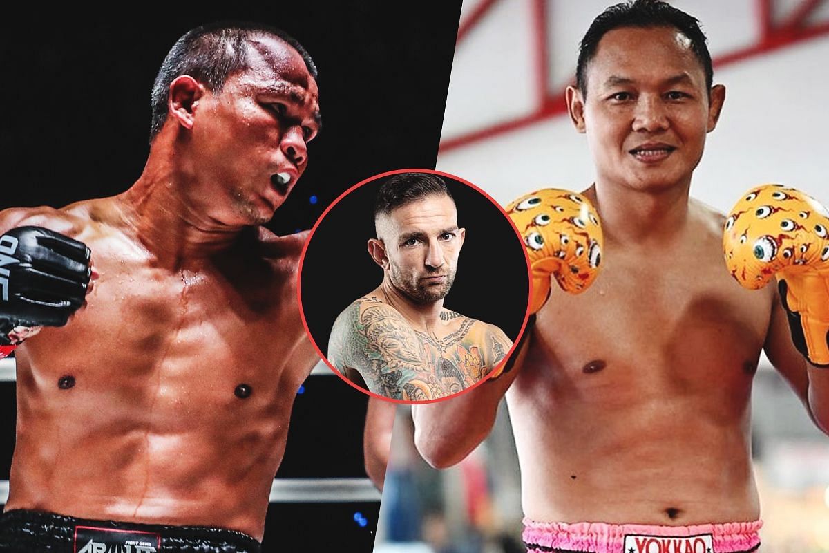 Seksan (left), Saenchai (right), and Liam Harrison (circle inset).