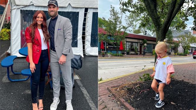 PHOTO: Bryce Harper's daughter Brooklyn explores 'Windy City' with mom Kayla while dad sits out Phillies vs. Cubs on IL