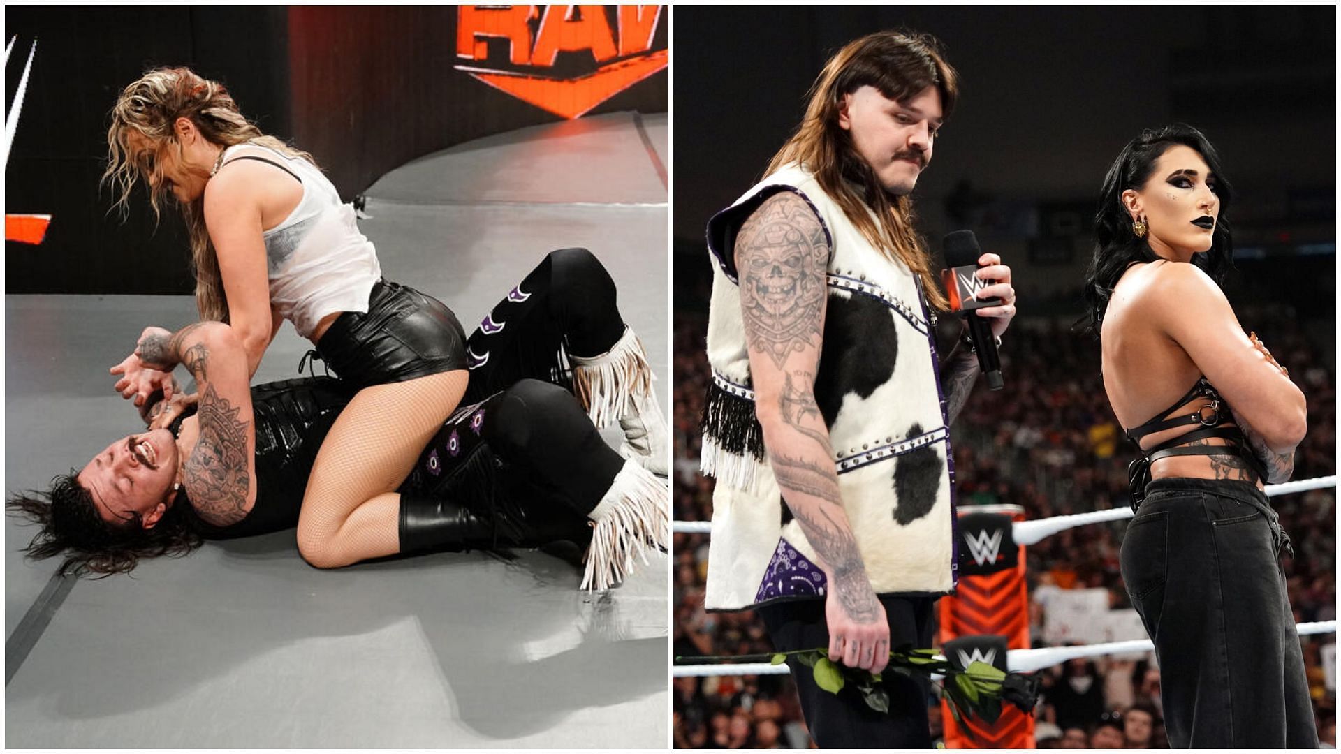 Liv Morgan, Dominik Mysterio and Rhea Ripley on WWE RAW! (Images via WWE.com)