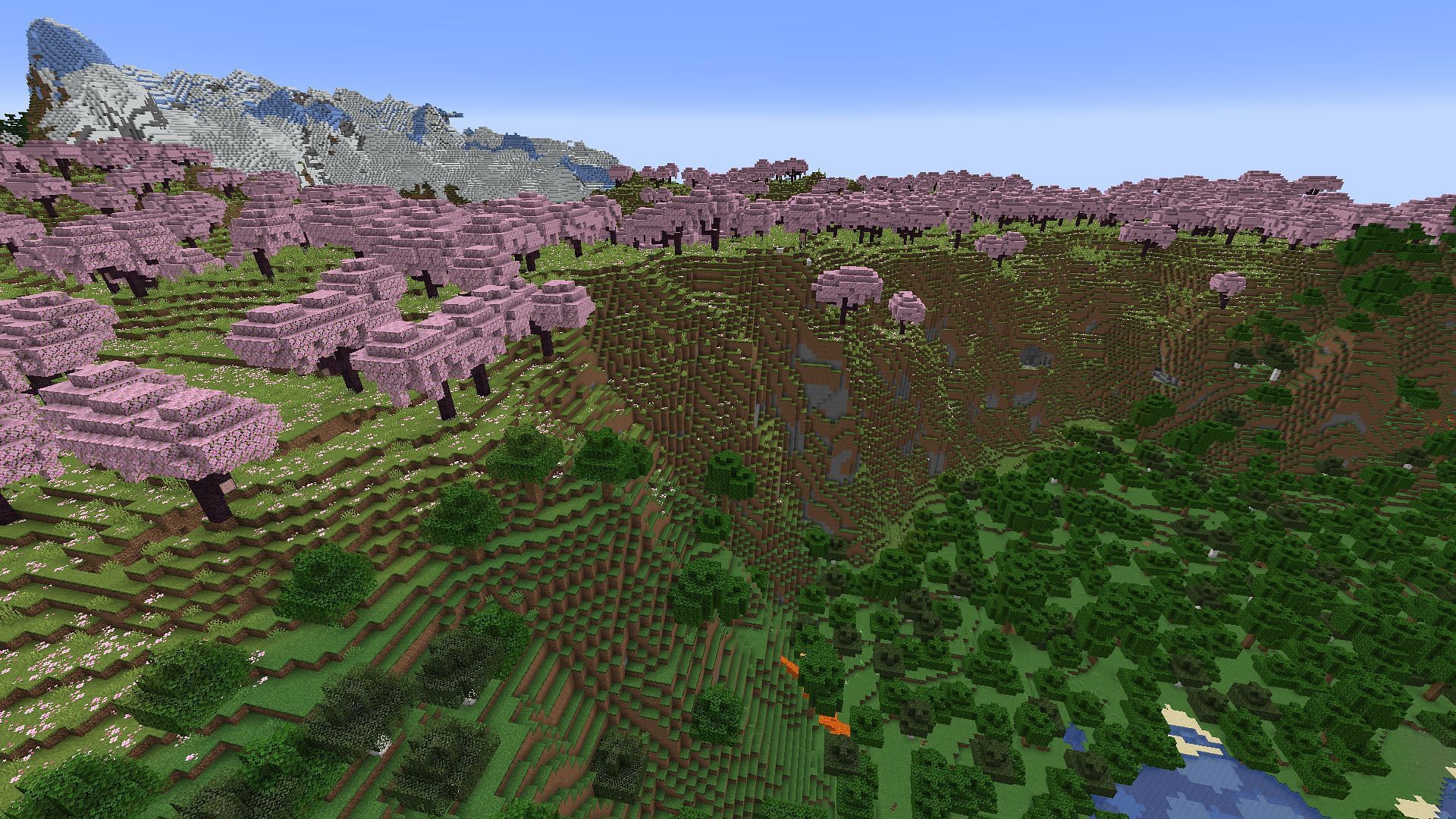 The cherry cliffs found at spawn (Image via Mojang)