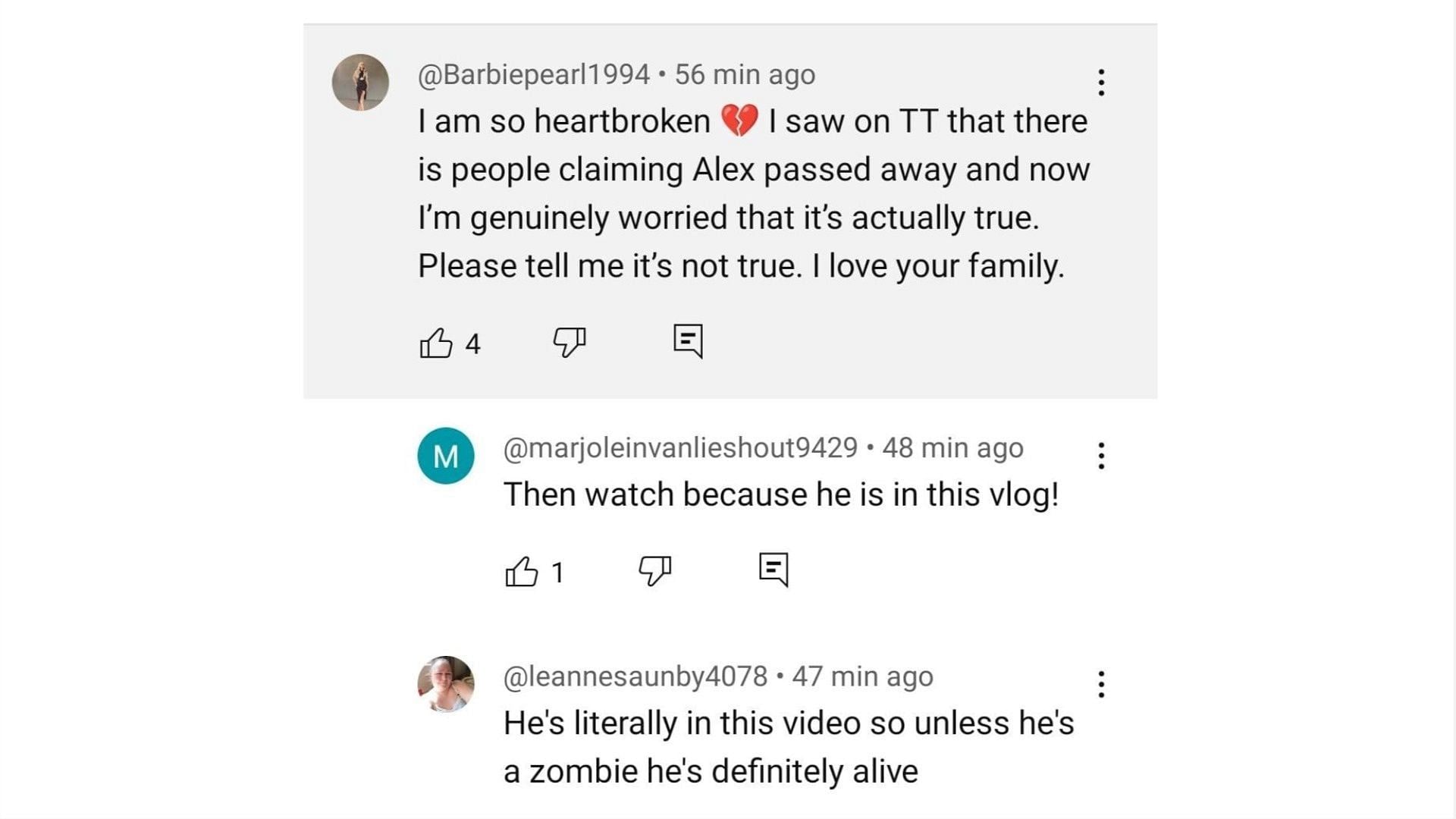 Fan reactions to the rumored death of Alex, (Image via Dougherty Dozen/YouTube)