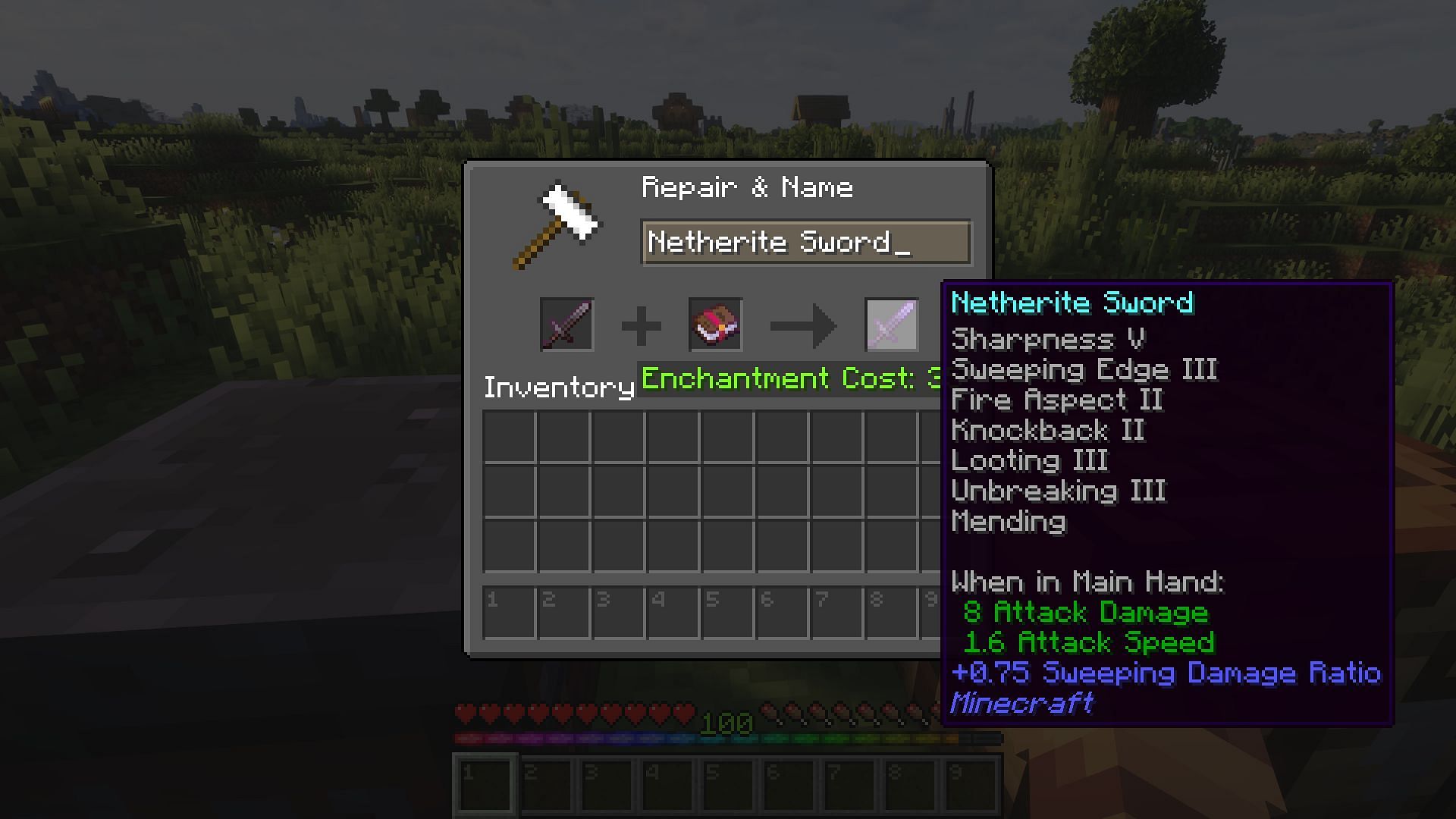 A fully enchanted OP sword (Image via Mojang)