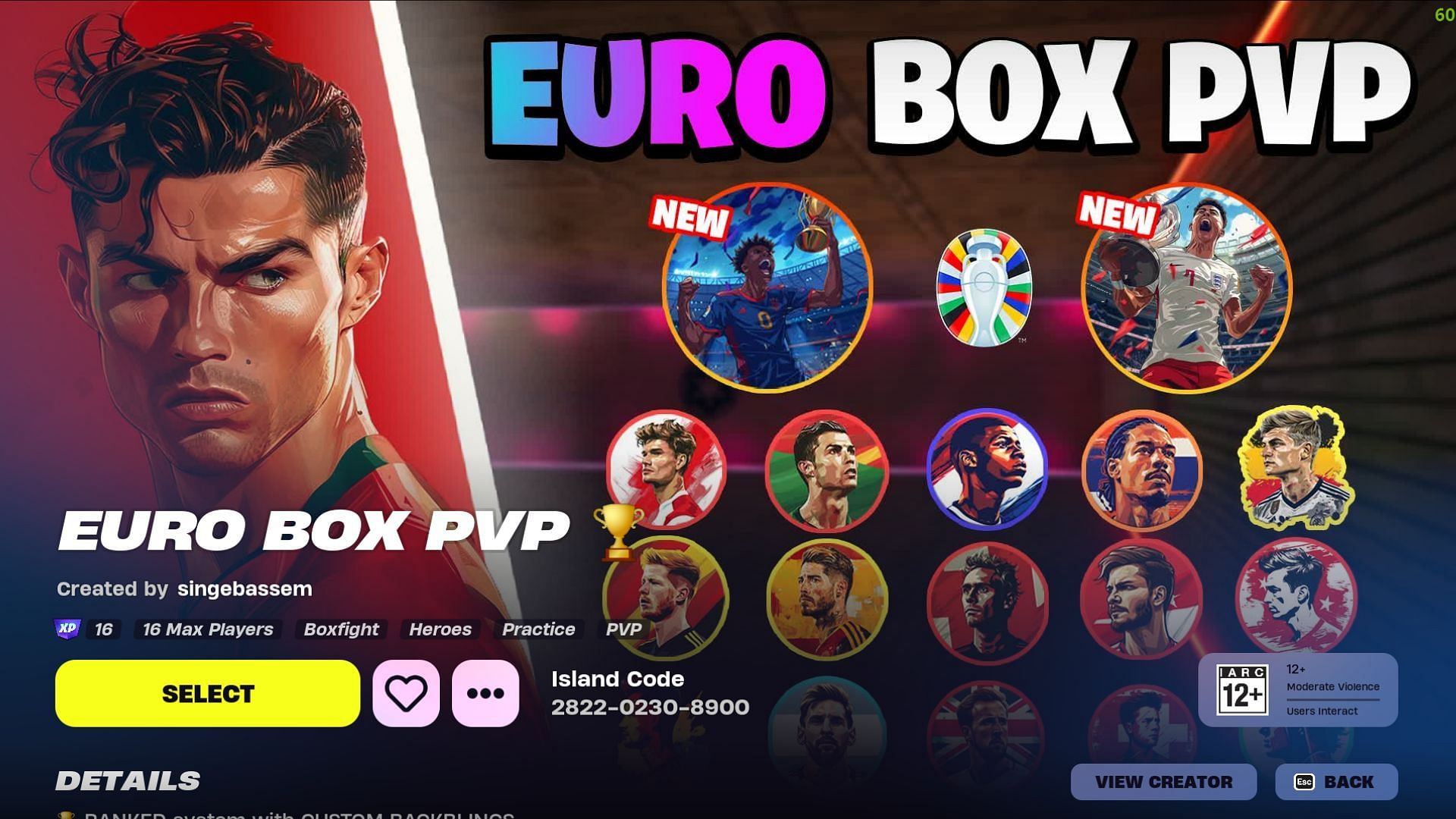 What the Fortnite Euro Box PVP looks like in the Discover menu. (Image via Epic Games)