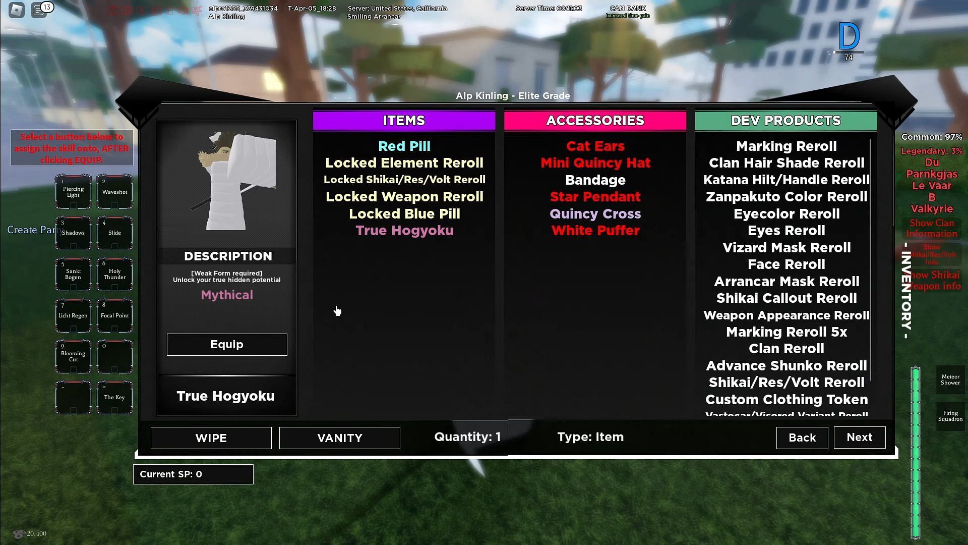 Obtain True Letzt Stil by using a True Hogyoku Fragment (Image via Roblox || TheGoldKiller on YouTube)