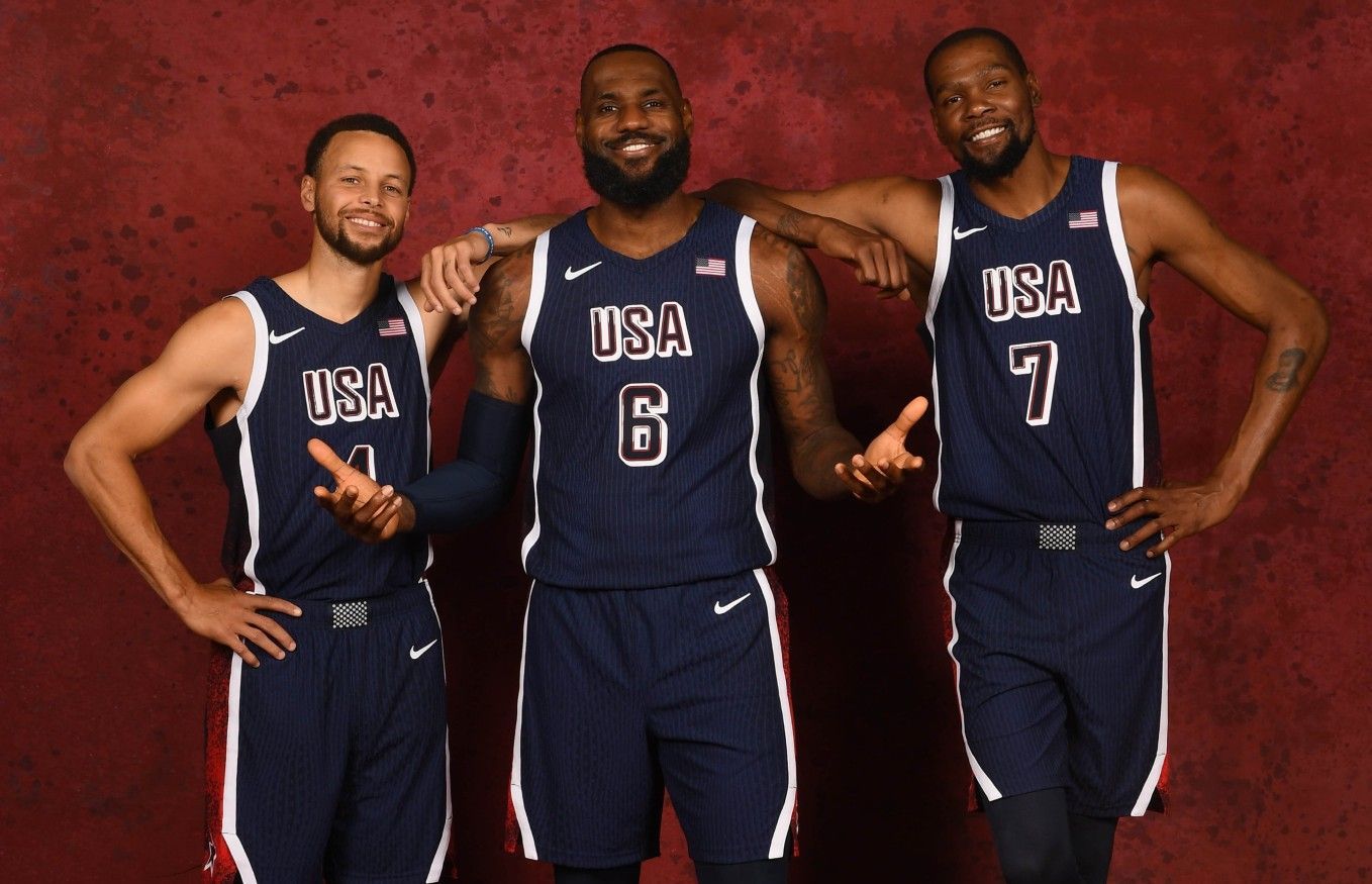 LeBron James, Kevin Durant and Steph Curry recreate iconic Michael Jordan-Magic Johnson-Larry Bird image ahead of 2024 Olympics first game (Image Credit: Team USA Basketball