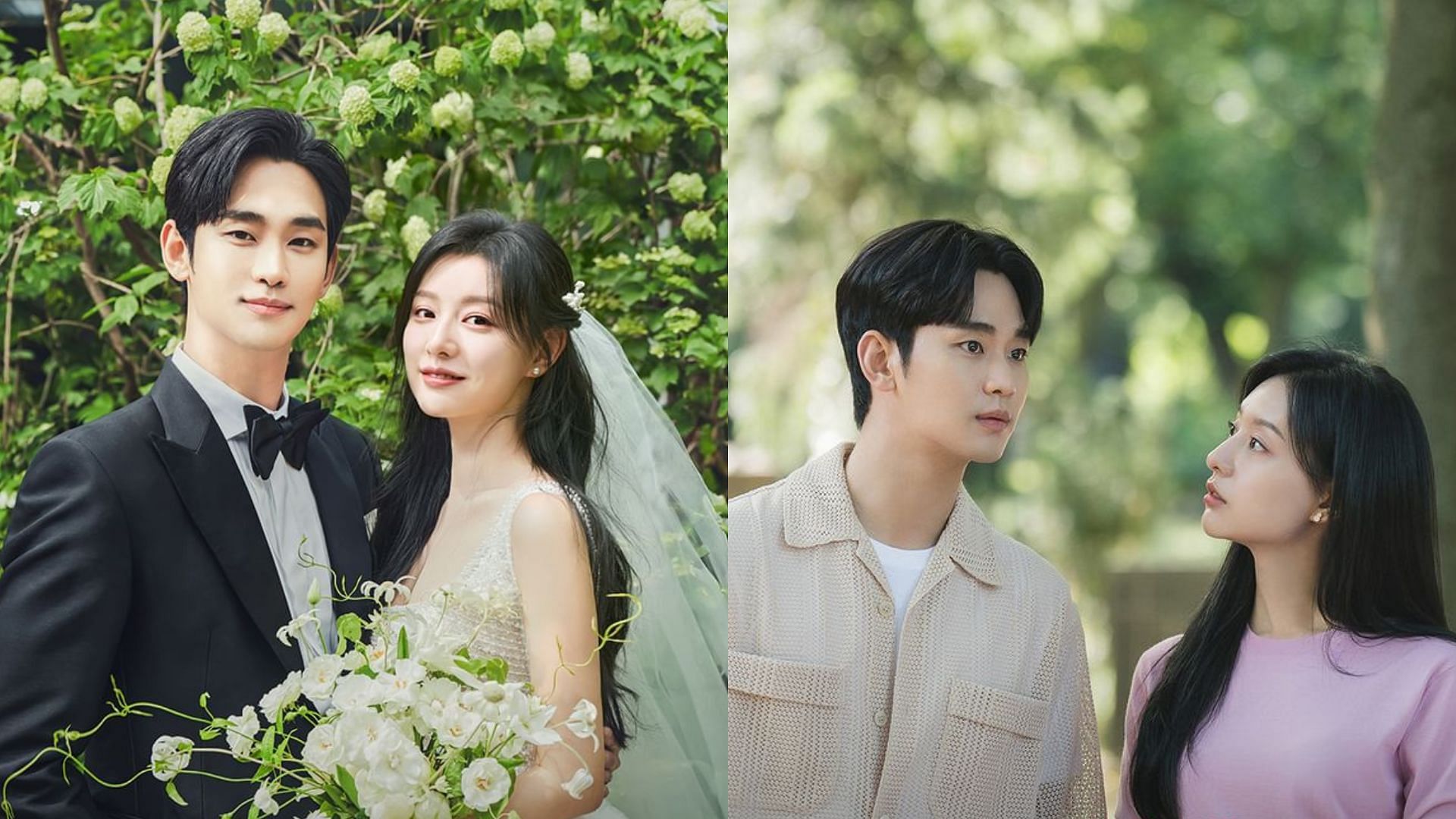 Fans continue to ship the Queen of Tears actors as Kim Soo-hyun signs a photobook with the wedding scene stills feat. Kim Ji-won (Images Via Instagram/@tvndrama) 