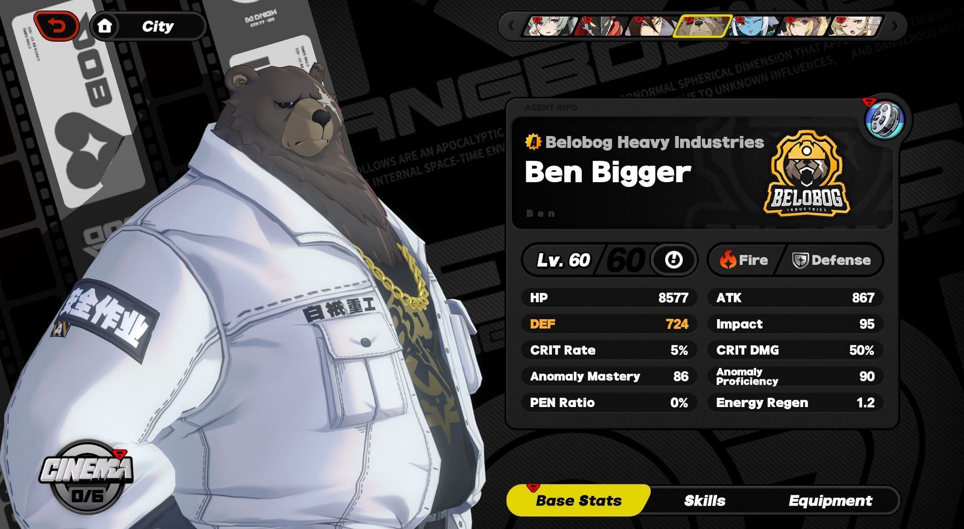 Ben&#039;s attributes at Level 60 (Image via HoYoverse)