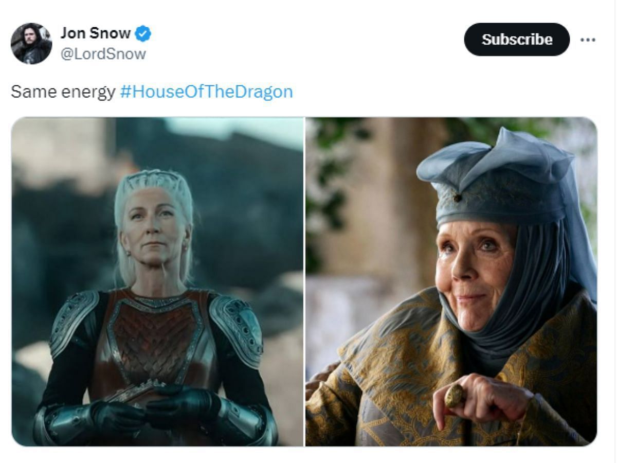 House of the Dragon fans draw parallels between Lady Olenna and Rhaenys (Image Via X/ Jon Snow)