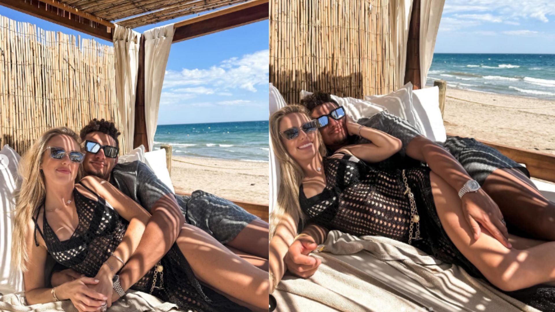 Brittany and Patrick Mahomes enjoying the coast in Spain. (Photos via Brittany Mahomes&#039; IG)