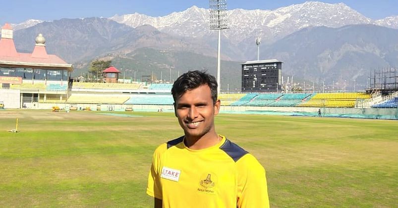 T Natarajan posing at the HPCA Stadium in Dharamshala (Image Credits: T Natarajan&#039;s Instagram)