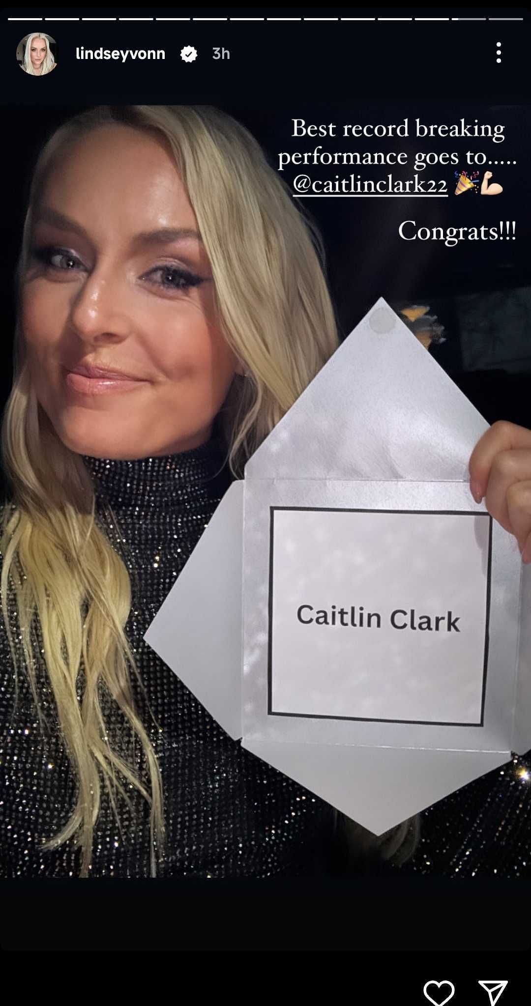 Lindsey Vonn congratulates Caitlin Clark | Instagram @lindseyvonn