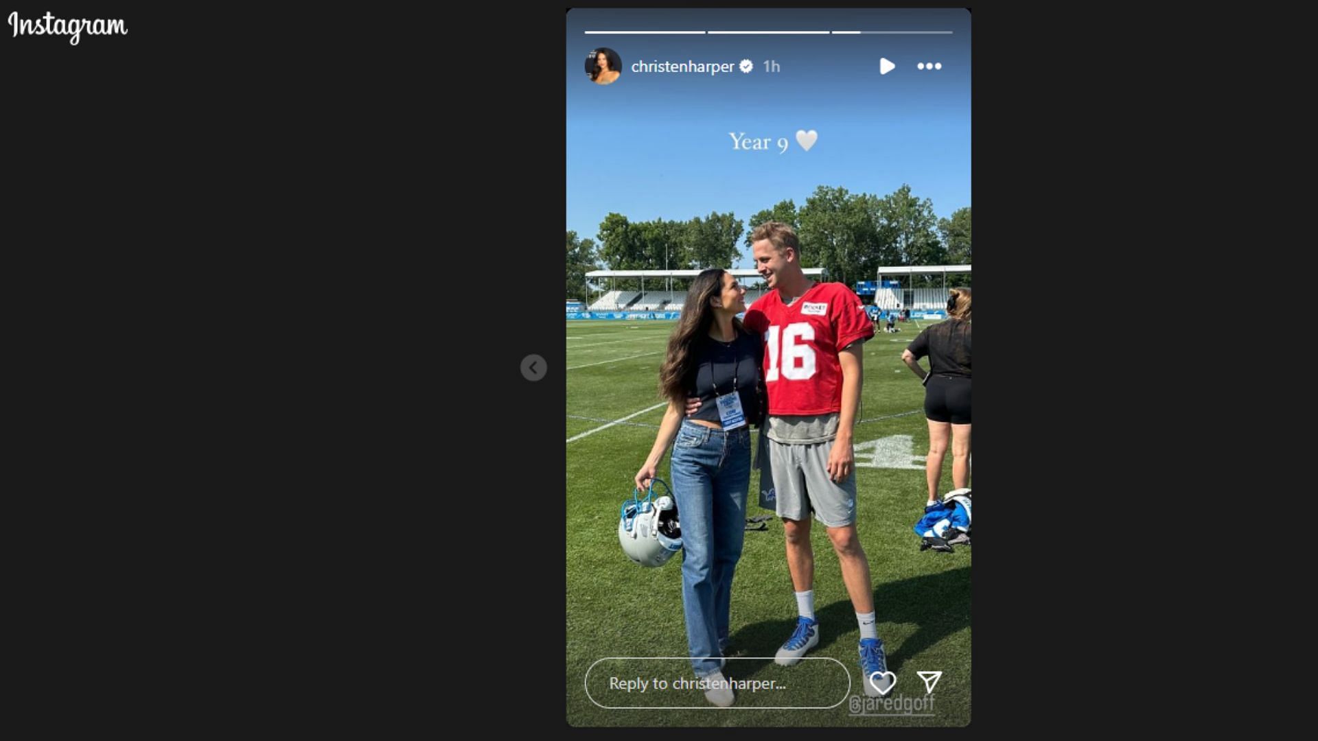 Harper and Goff at Detroit Lions training camp. (Photo via Christen Harper's IG)