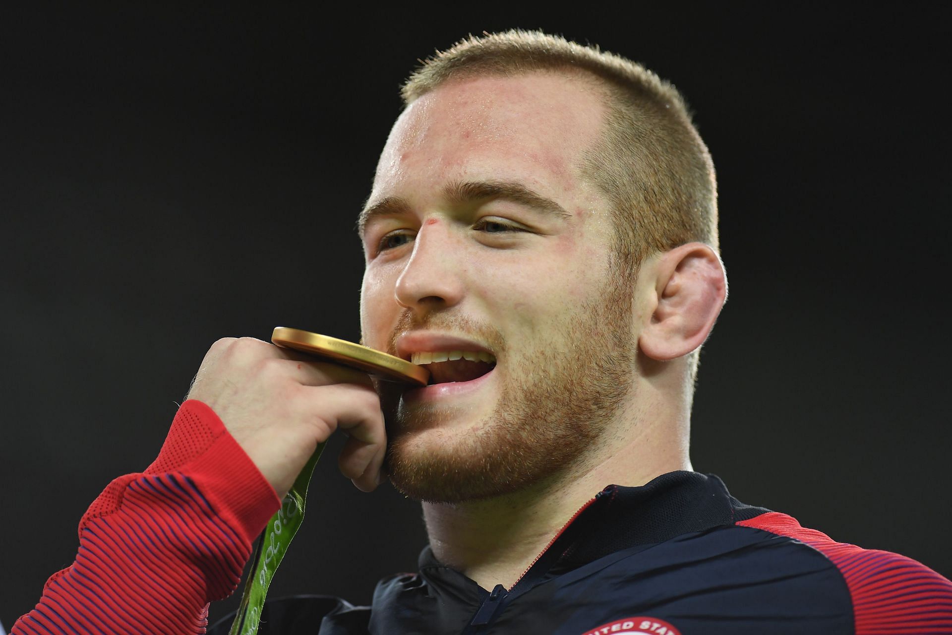 Kyle Snyder with his gold medal at Rio Olympics