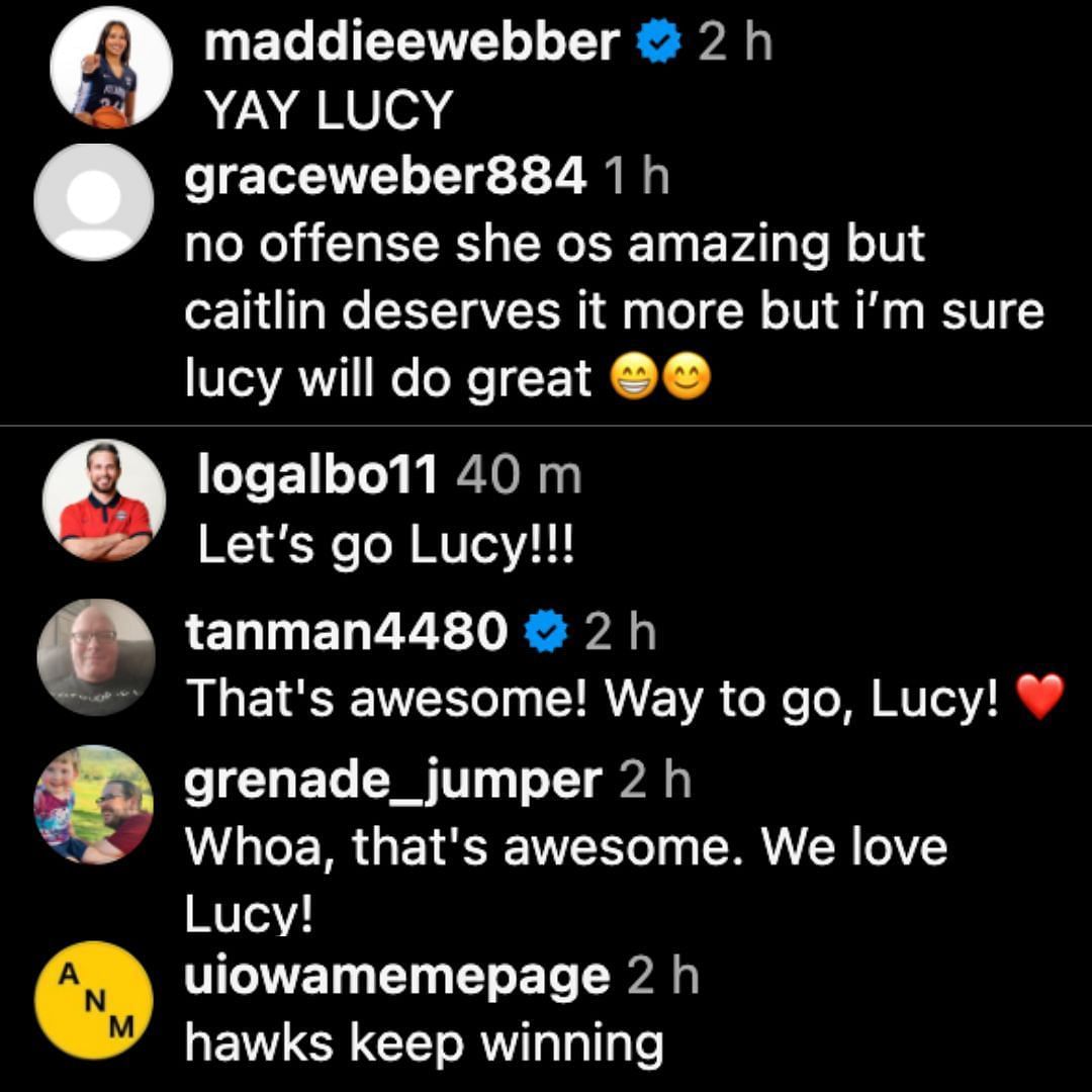 Fan reactions to Lucy Olsen&#039;s selection (Credit: Instagram/@iowawbb)