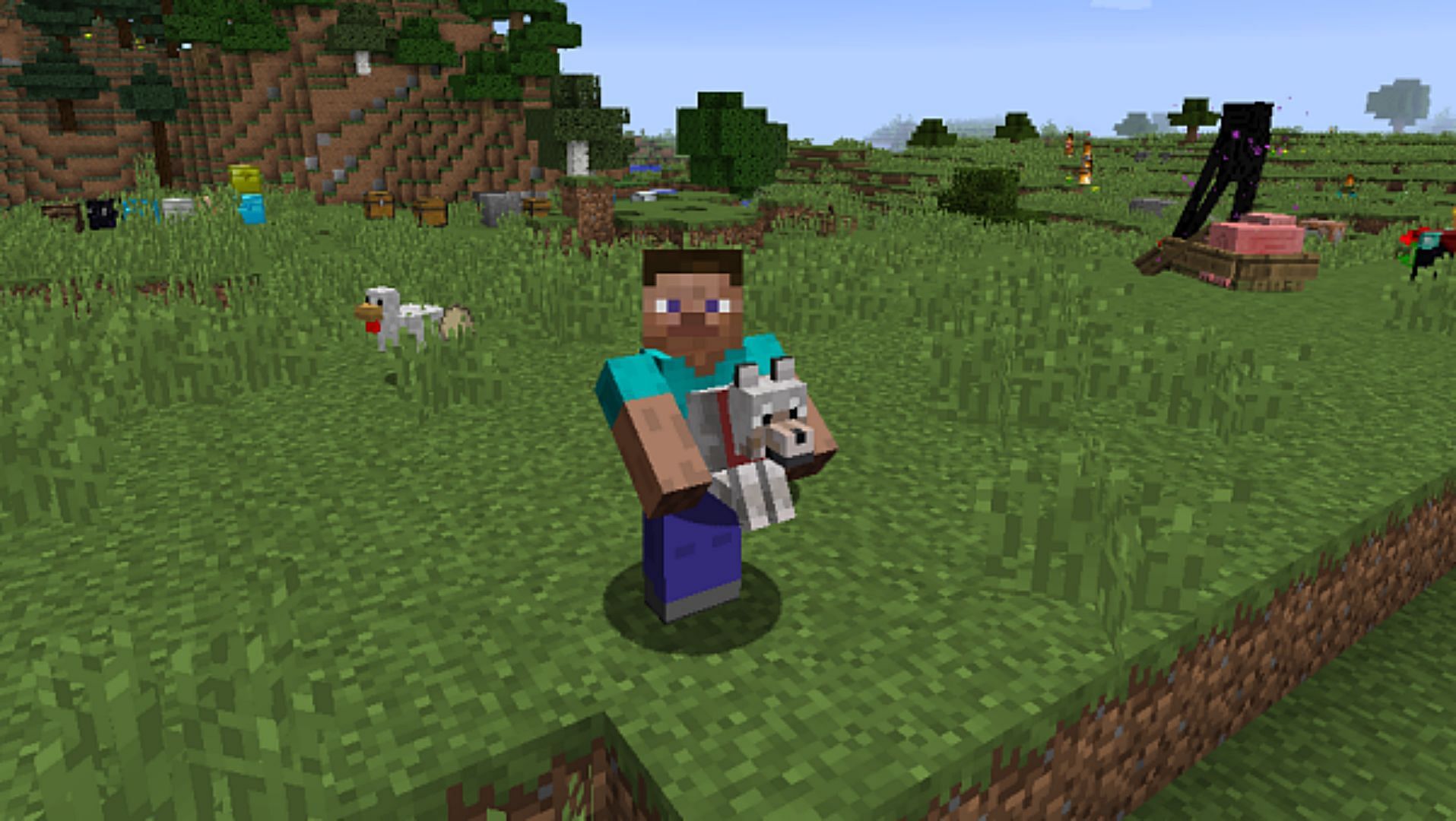 Players can not only carry blocks, but also smaller mobs like wolves, pigs, and more (Image via CurseForge)