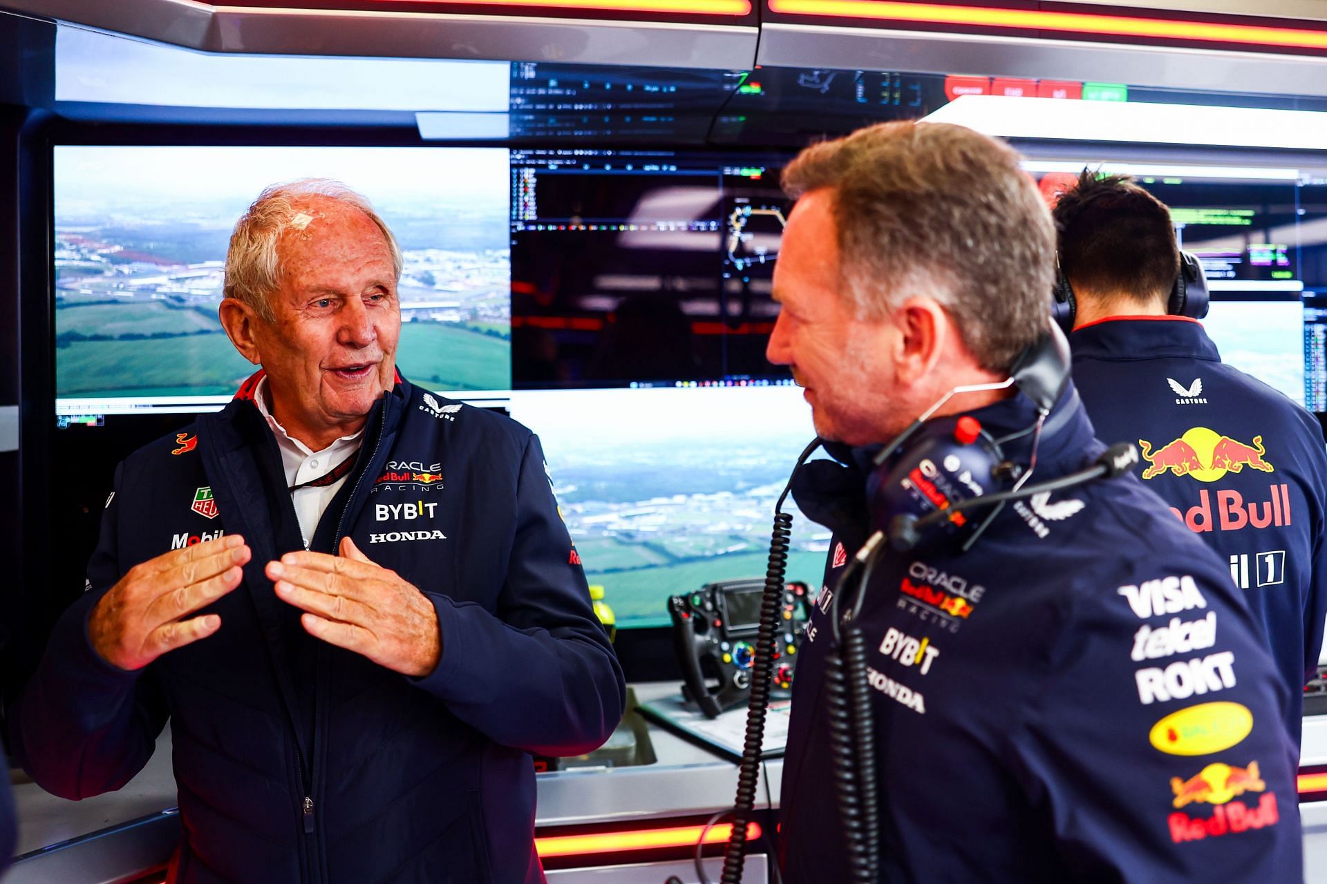 Helmut Marko with Red Bull Racing Team Principal Christian Horner. Image via Getty