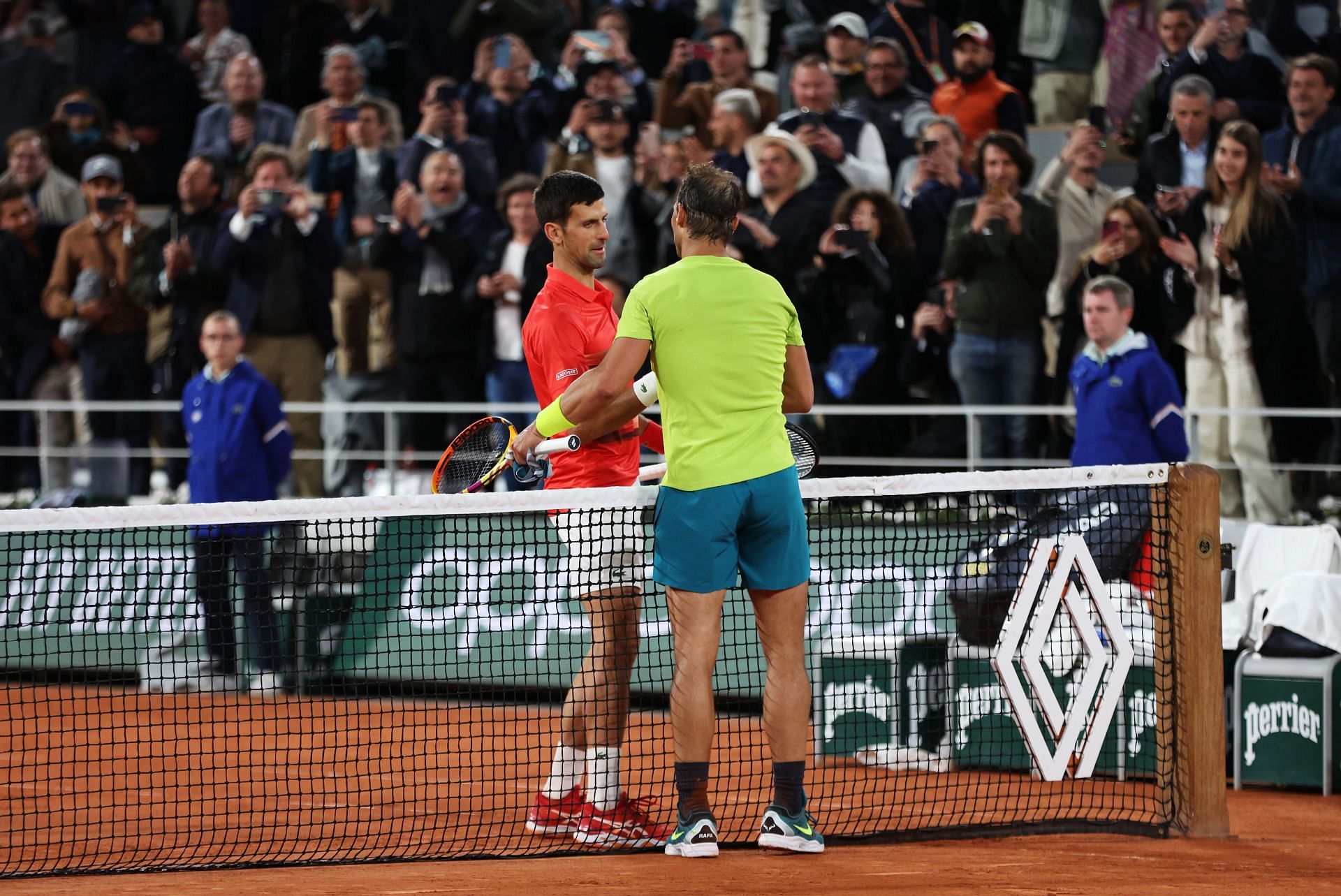 Novak Djokovic and Rafael Nadal at the 2022 French Open. (Image via Getty).