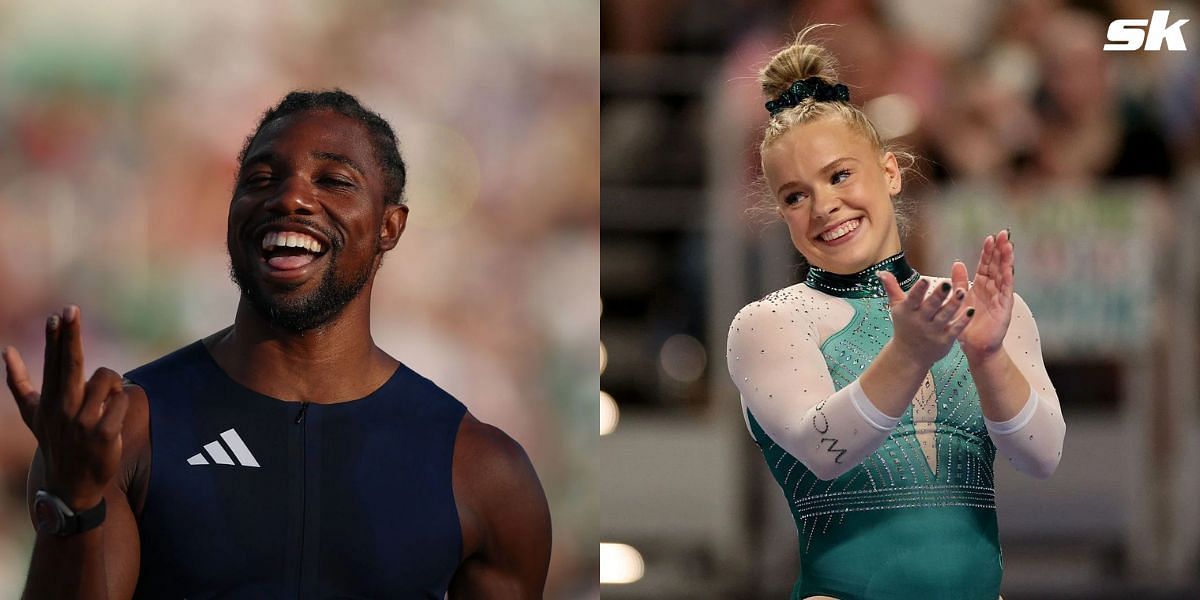 Joscelyn Roberson expresses joys after meeting Noah Lyles in Paris, France. (Both images by Getty)