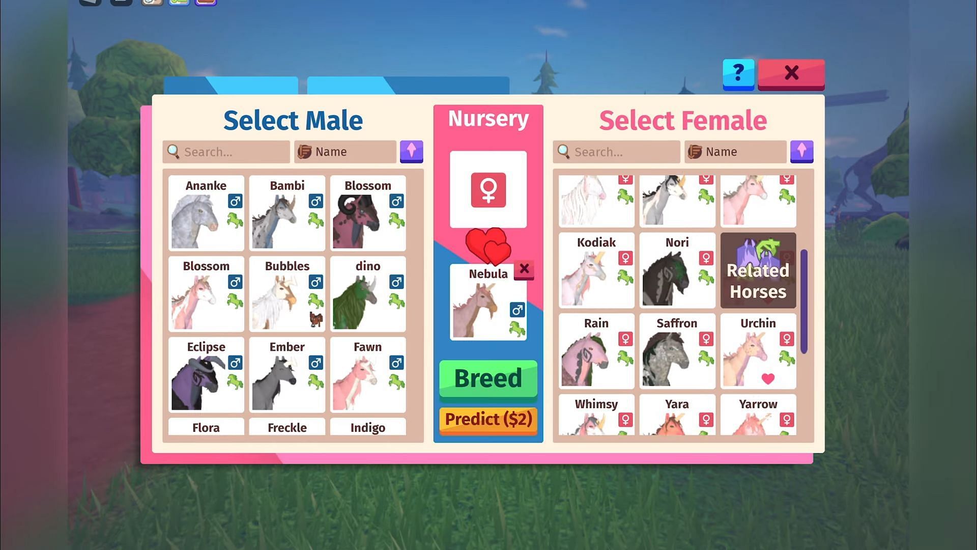 The Breeding menu (Image via Roblox || Lemon Plays Roblox on YouTube)