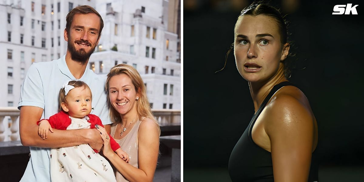 Daniil Medvedev and family (L), Aryna Sabalenka (R) (Source: @medwed33 on Instagram; Getty Images)