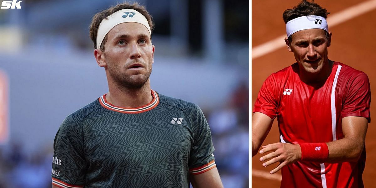 Casper Ruud pictured at the 2024 French Open (L); at the 2024 Paris Olympics (R) Source - Getty