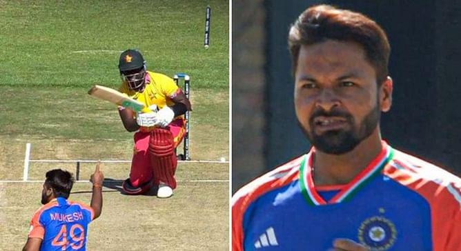[Watch] Mukesh Kumar strikes off his first ball, cleans up Innocent Kaia for a golden duck in IND vs ZIM 1st T20I
