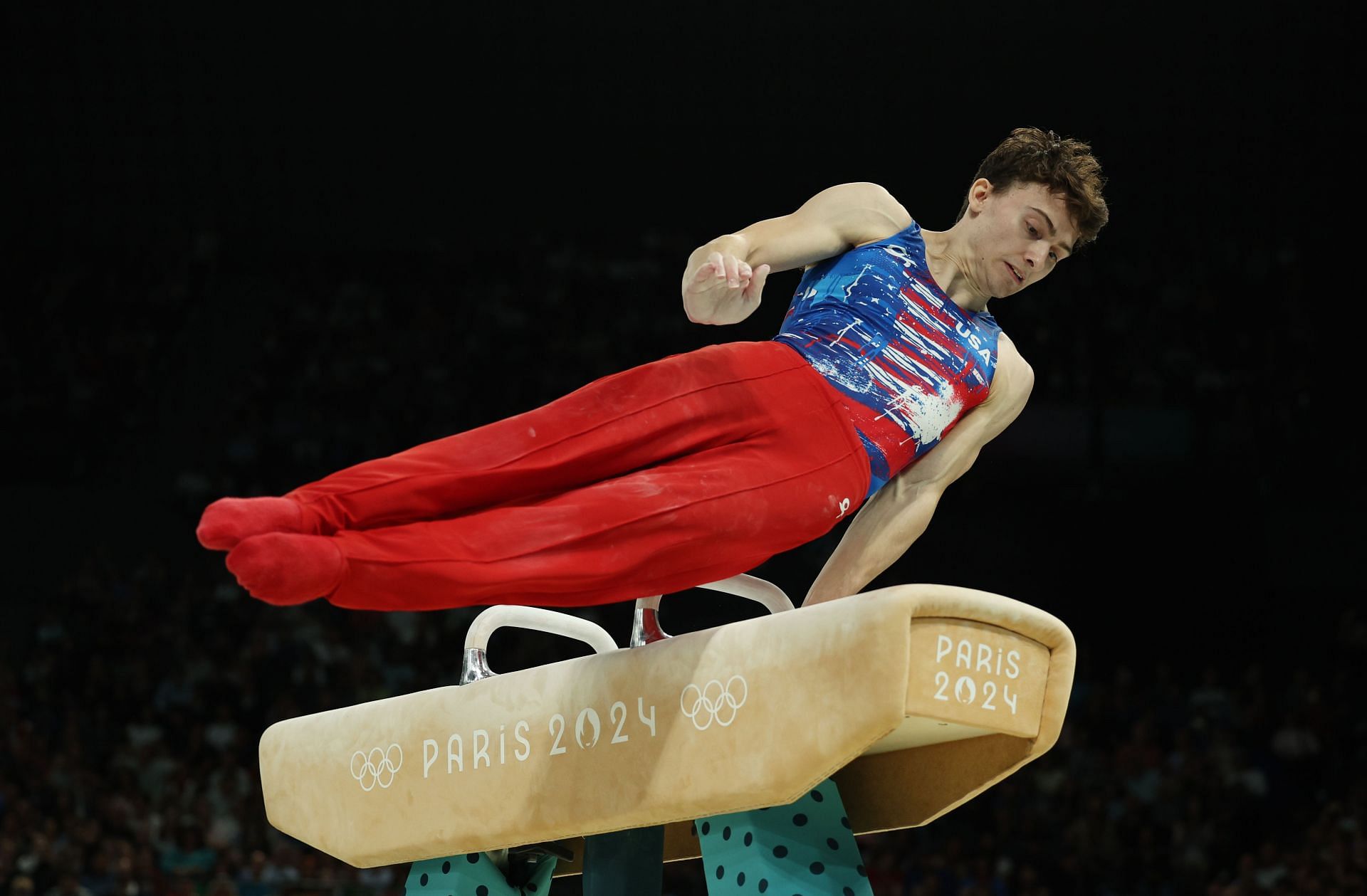 Stephen Nedoroscik of Team United States competes on the pommel horse during the Artistic Gymnastics Men&#039;s Qualification at the 2024 Paris Olympics in France. (Photo by Getty Images)