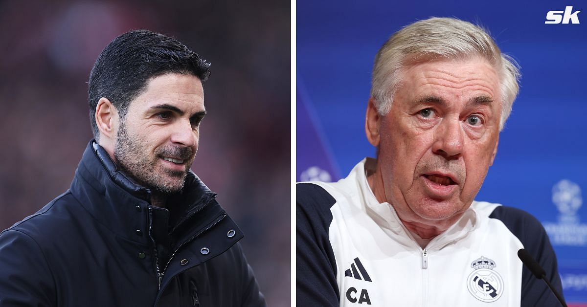 Arsenal boss Mikel Arteta (left) and Real Madrid manager Carlo Ancelotti