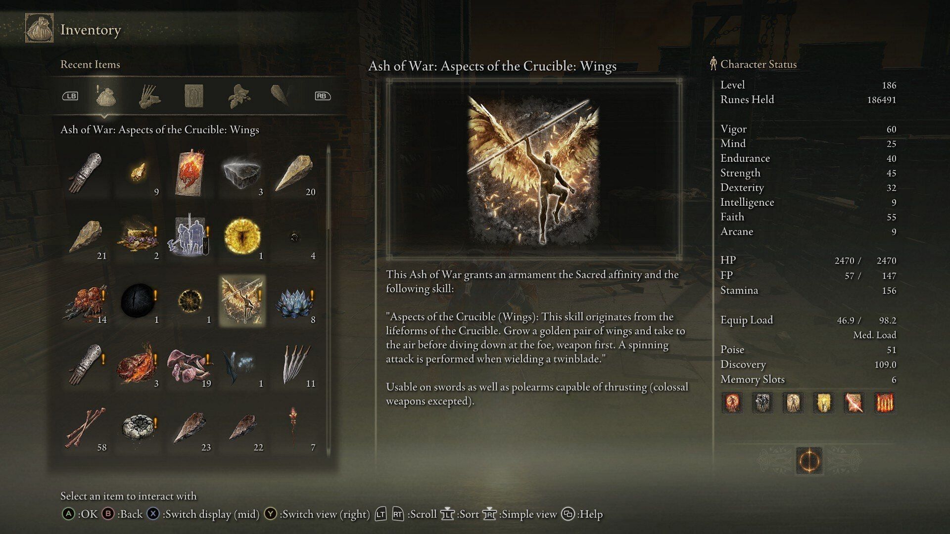 The Aspect of Crucible Wings Ash of War in Elden Ring Shadow of the Erdtree (Image via FromSoftware)