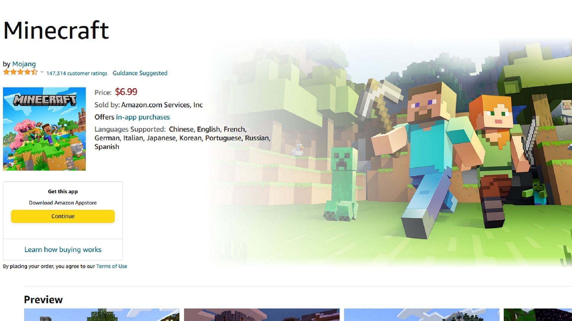 Minecraft is available on mobile devices across three app stores (Image via Mojang/Amazon)