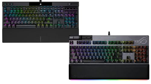 Both keyboards are quite similar in terms of specifications (Image via Corsair, Asus)