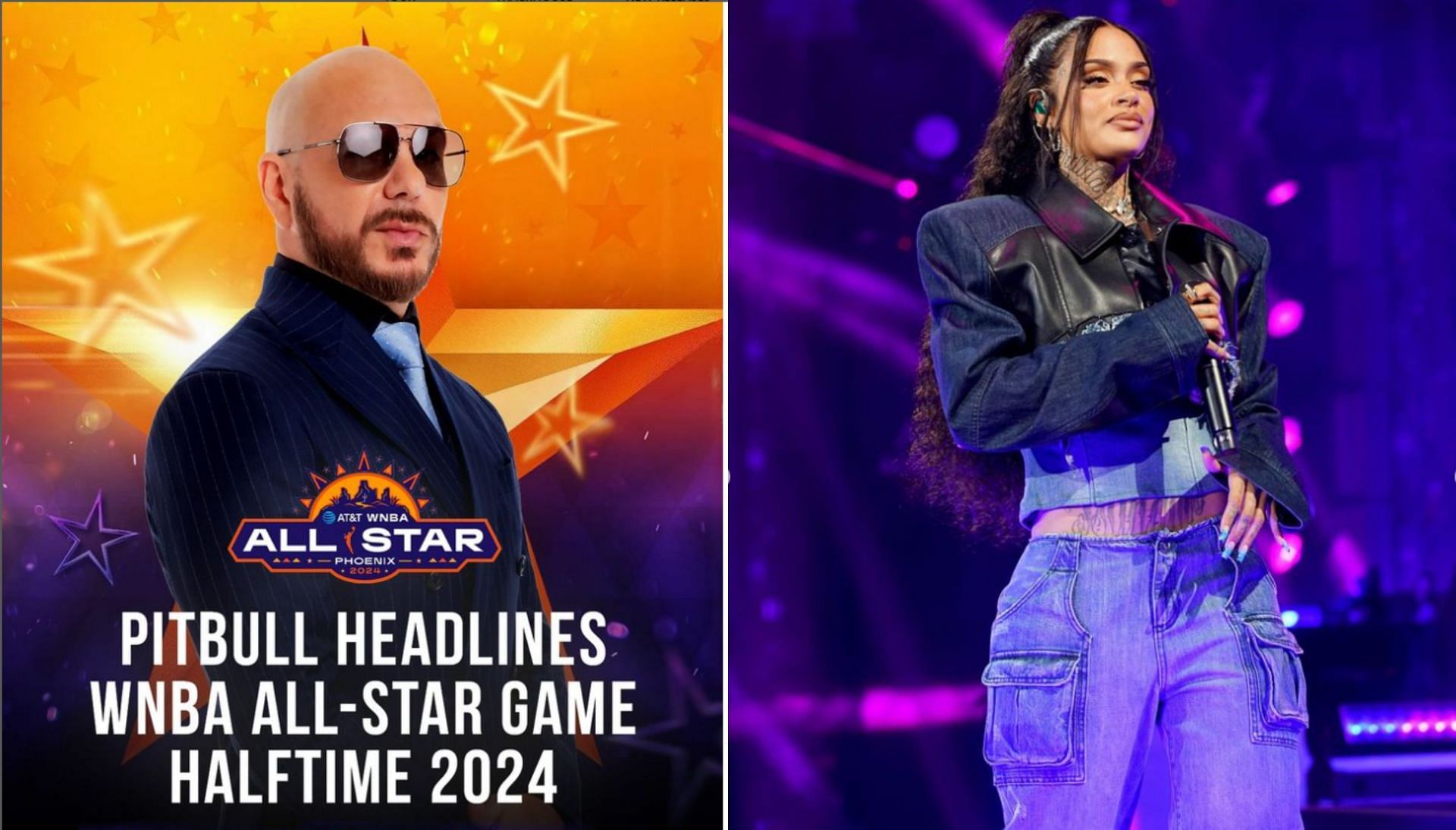 WNBA fans ridicule Pitbull headlining halftime show for 2024 All-Star Game (Credit: IG/pitbull, kehlani)