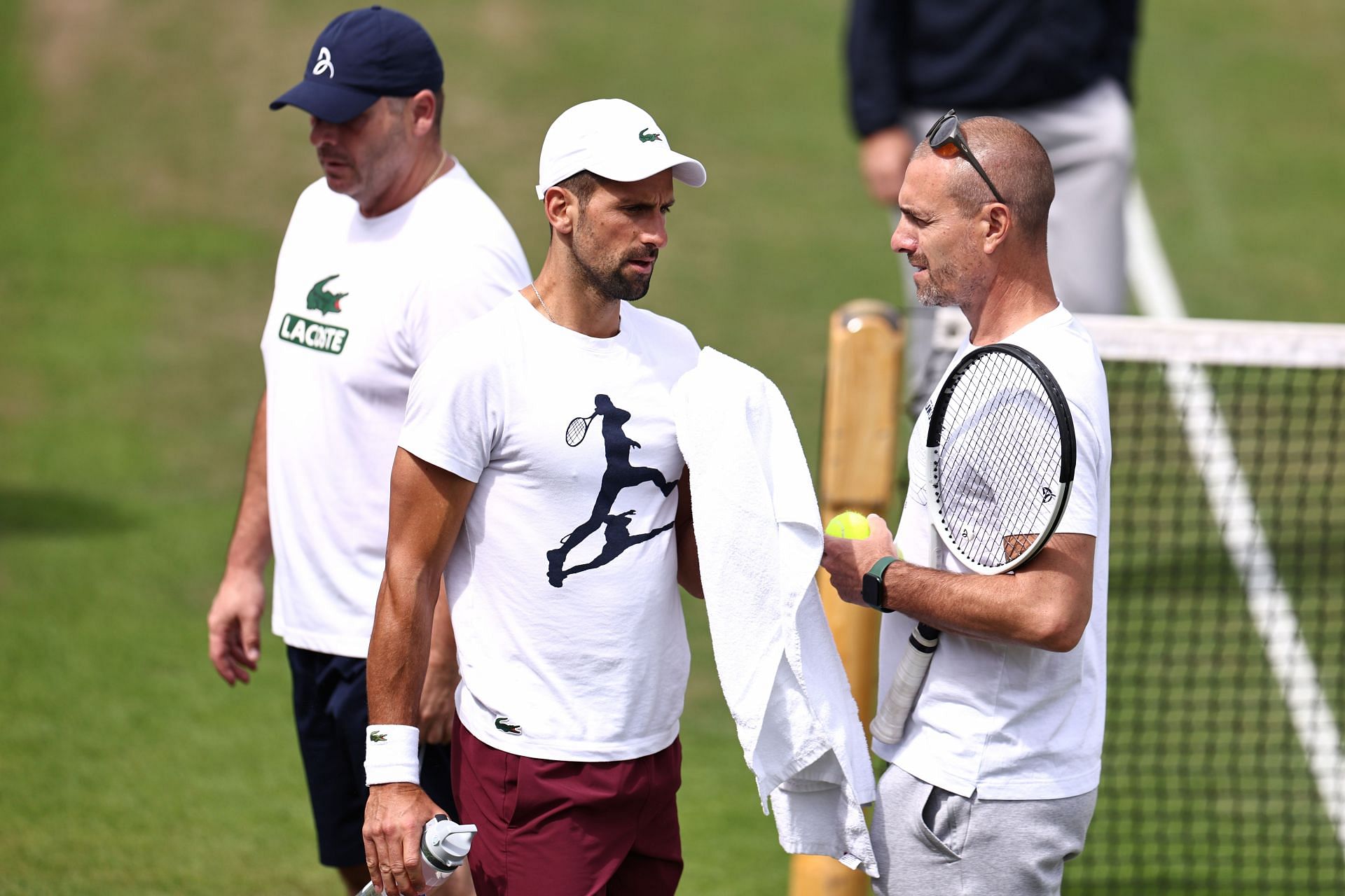 Novak Djokovic practicing ahead of the Wimbledon final.