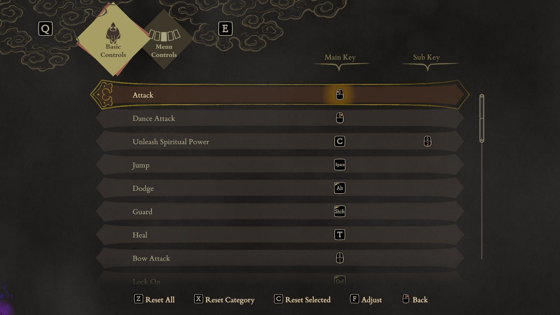 PC control settings in Kunitsu-Gami Path of the Goddess (image via Cpacom)