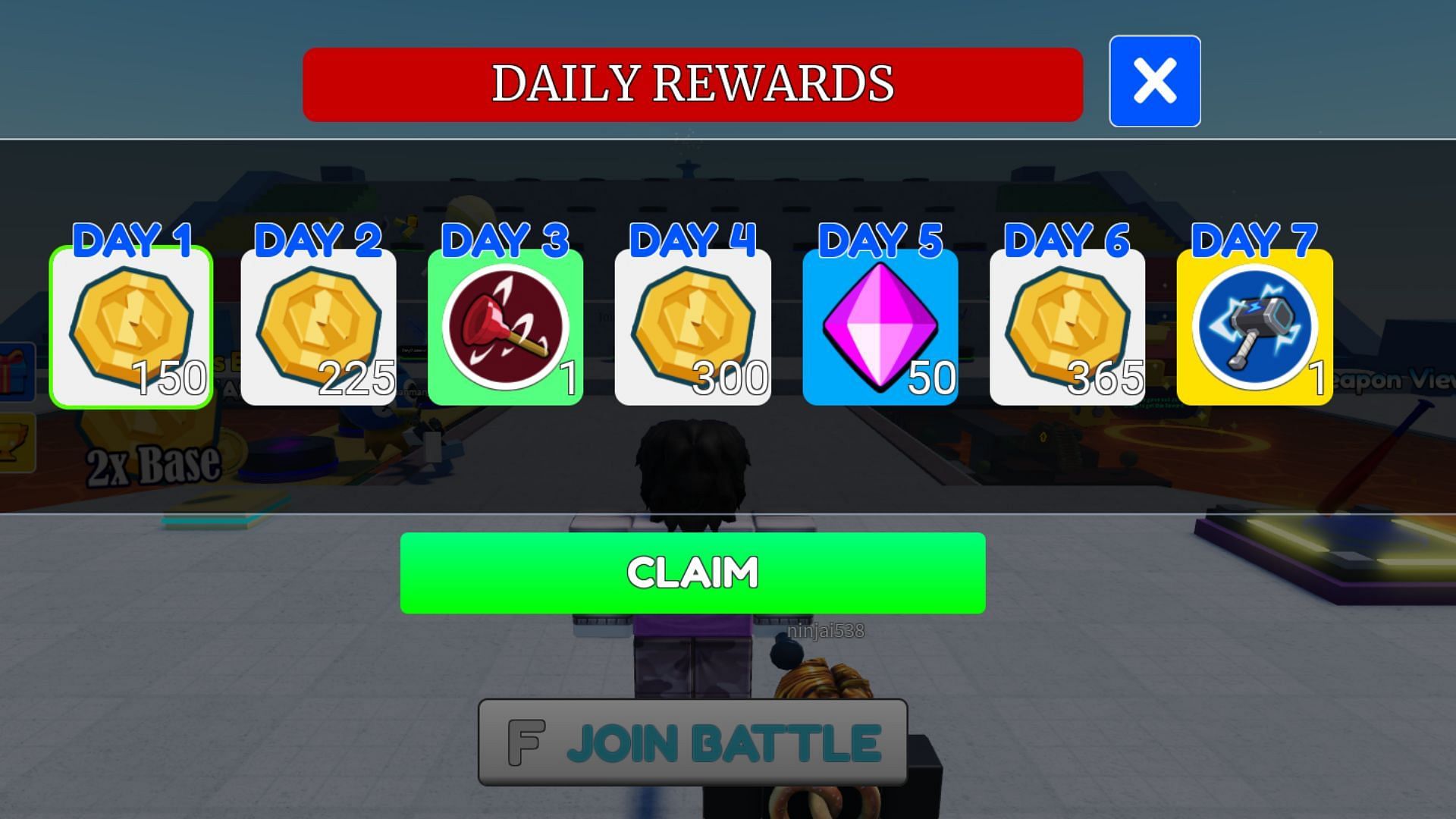 Claim free daily rewards in Allblox Battles (Image via Roblox)