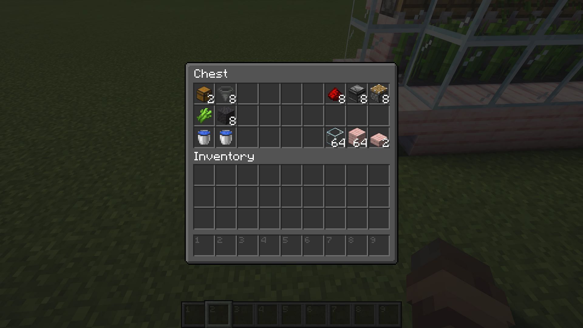 The materials used in the example sugarcane farm (Image via Mojang)