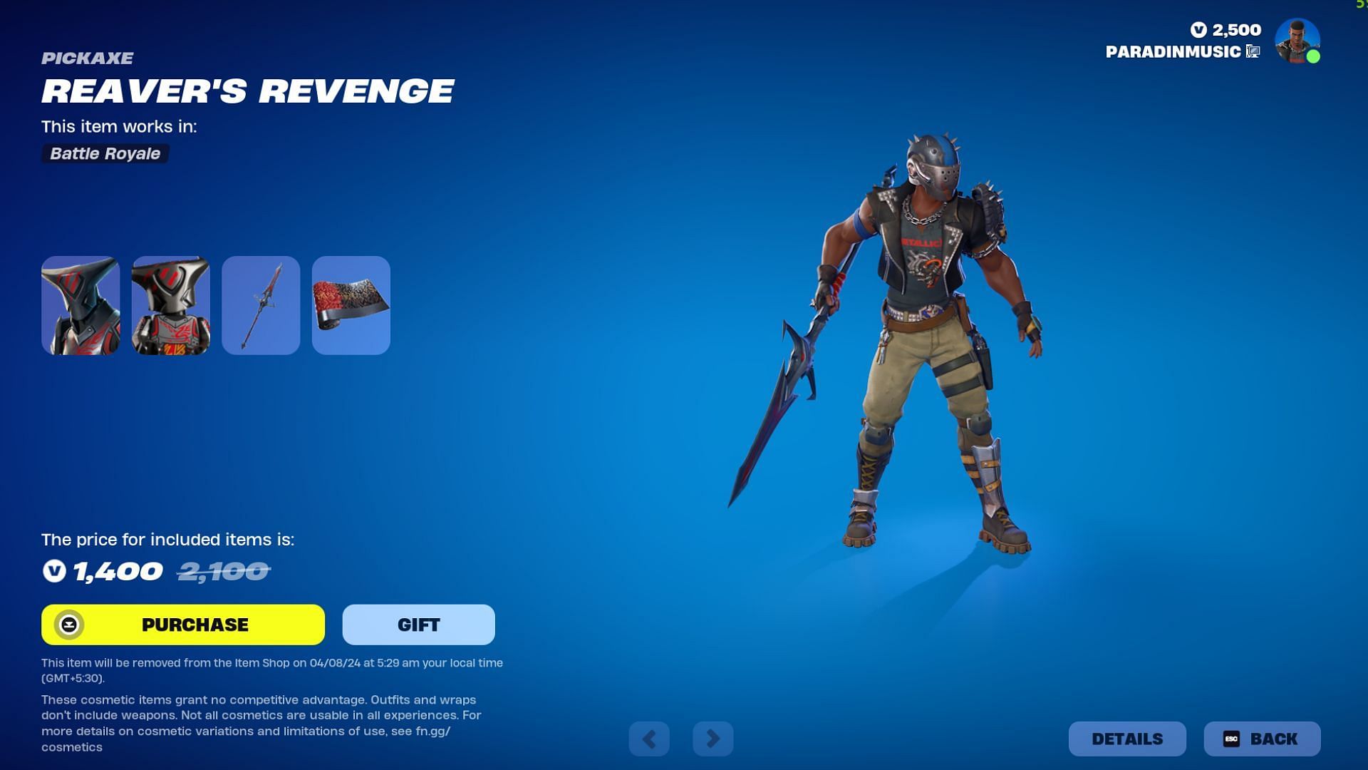 You can purchase the Reaver&#039;s Revenge pickaxe from the set. (Image via Epic Games)