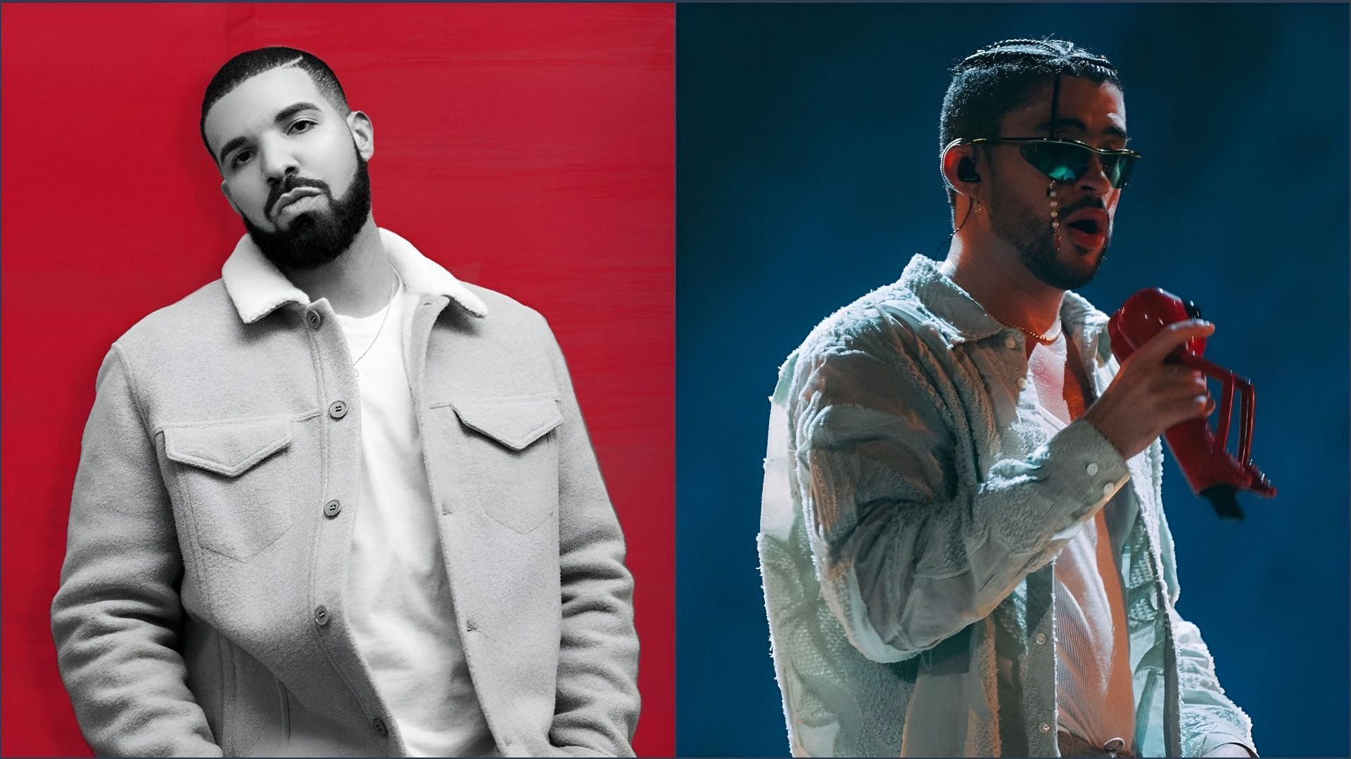 Drake surpasses Bad Bunny as the second most-streamed Spotify artist this July (Image via X /  @sanbadbunnypr / @drake)